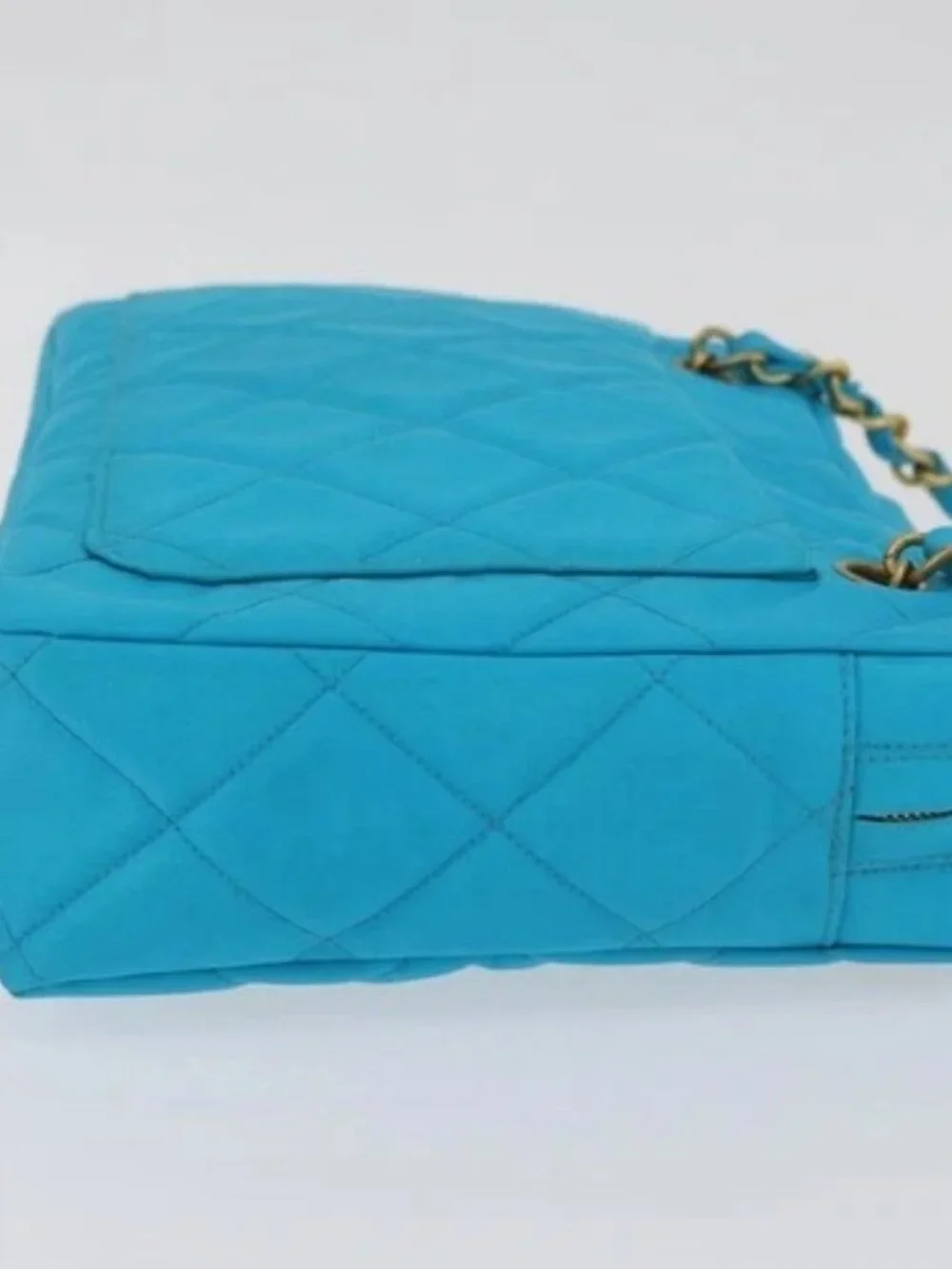 CHANEL Matelasse Chain Shoulder Bag Nylon Blue Gold CC Auth 181801SV